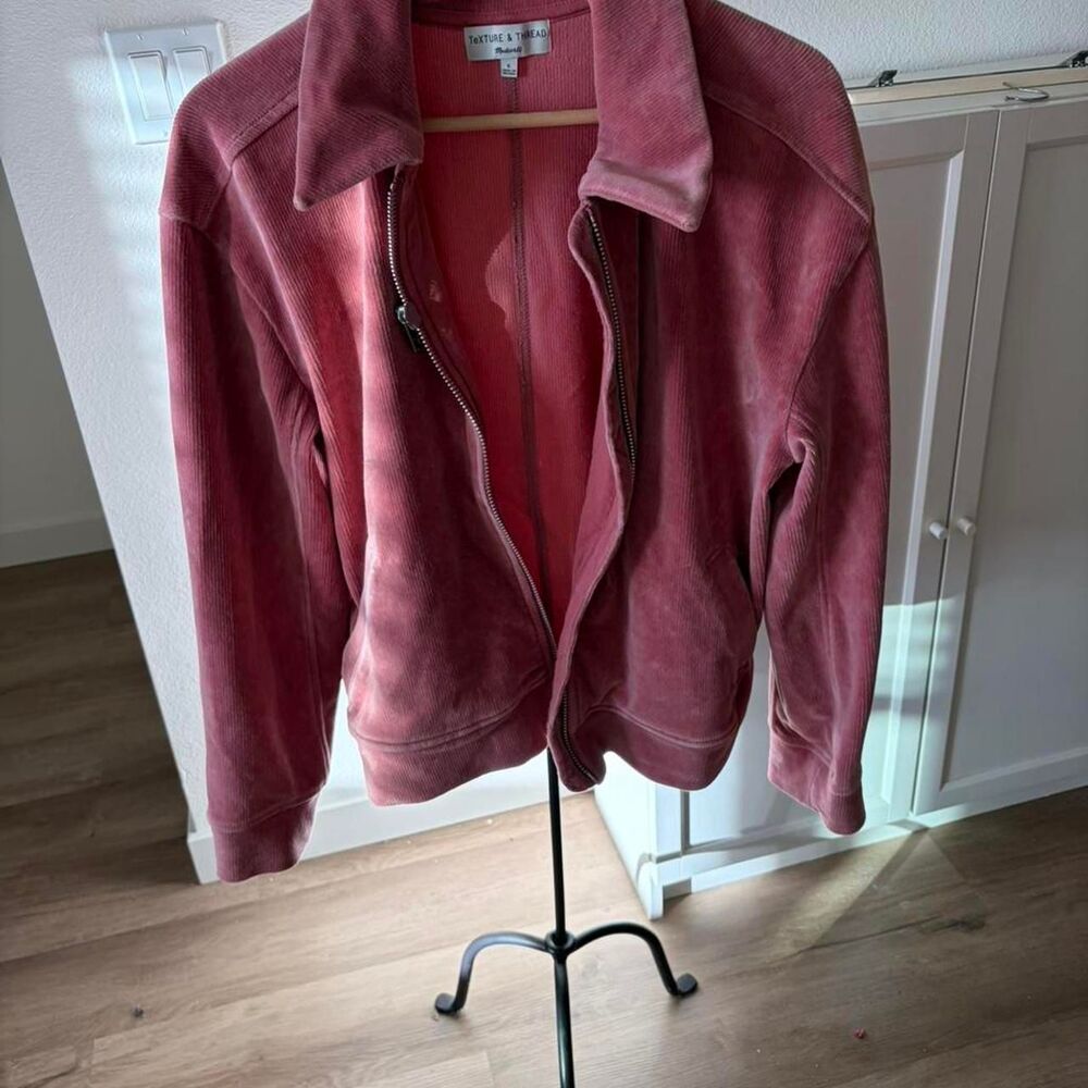 Madewell Texture & Thread Corduroy Zip-Front Bomber Jacket Rose Pink Small